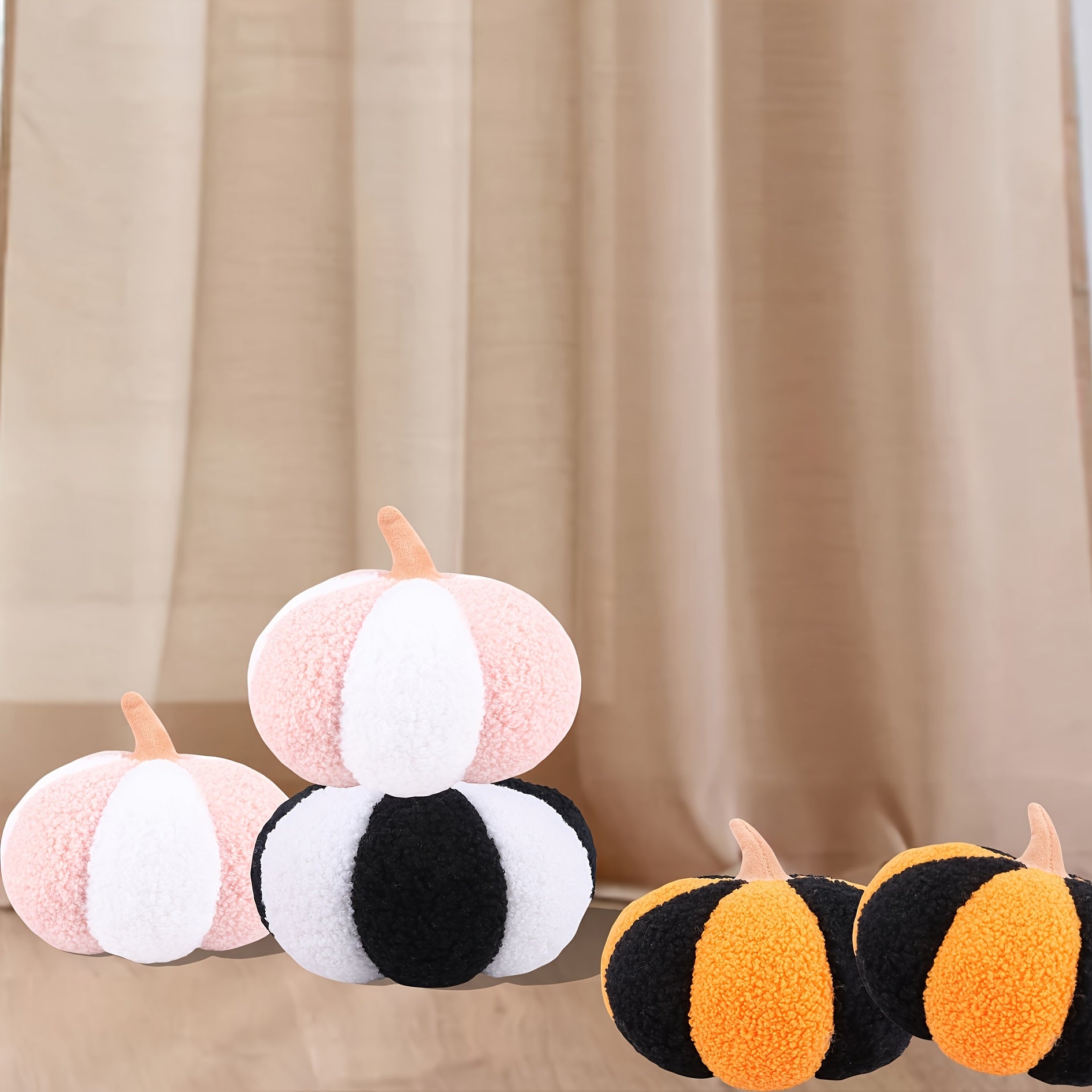 Gothic Halloween Pumpkin Plush Toy 19 3D Fluffy Striped Pumpkin Cushion