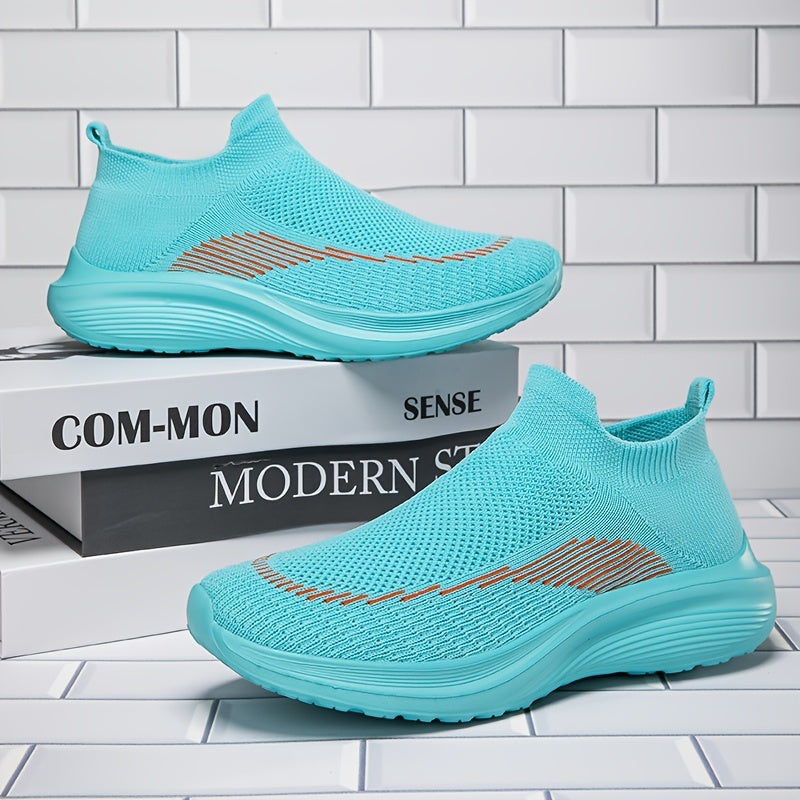 Women's Non Slip Flying Woven Running Shoes Lightweight Breathable Slip on Socks