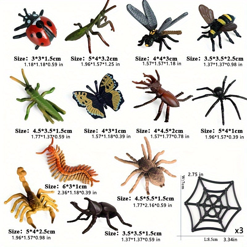 15-Piece Insect & Animal Figurine Set: Butterfly, Mantis, Spider, Bee, Scorpion