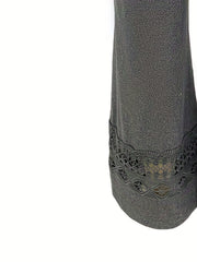  Solid Contrast Lace Flare Leg Stretch Pants