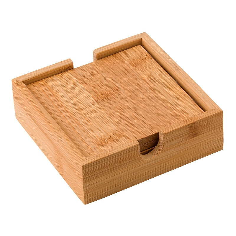 Bamboo Coasters Set with Storage Box, Heat Insulation Mat, 4pcs Coaster