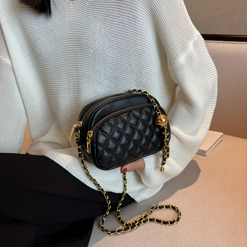 Argyle Quilted Zipper Crossbody Purse 7x5x3 Inch