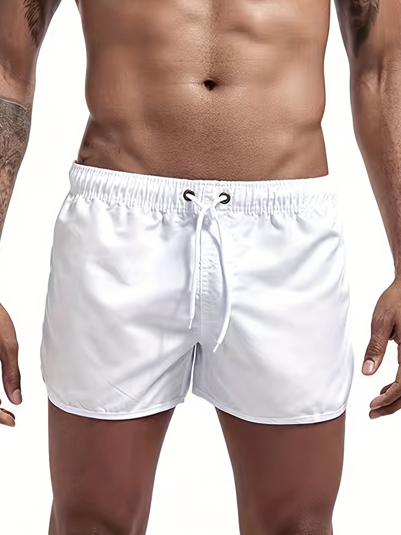 Men's Quick Drying Beach Shorts - Solid Waist Drawstring Shorts
