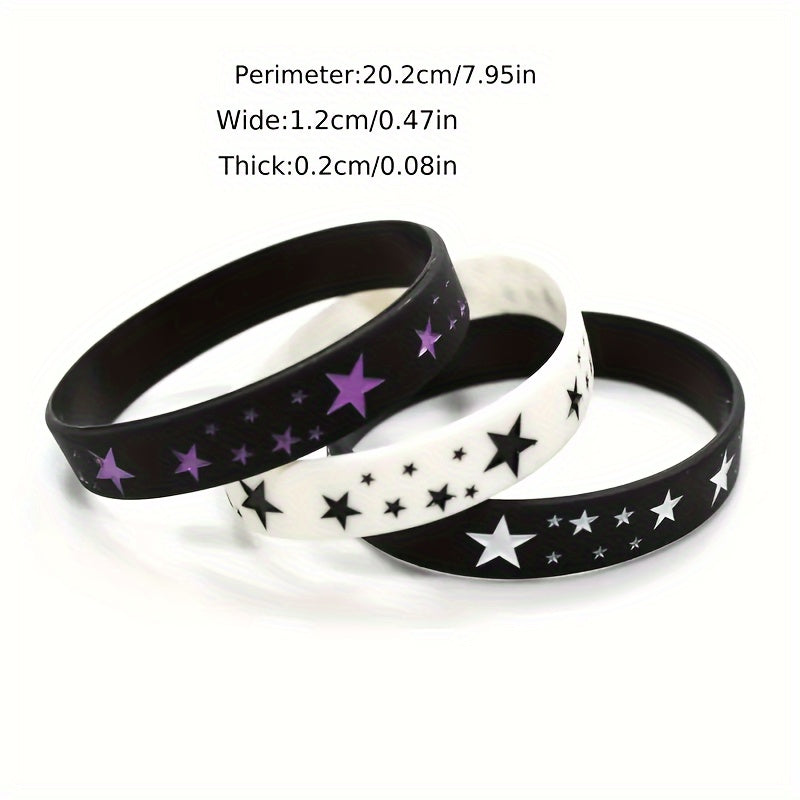 3 Pcs Star Graphic Silicone Bracelet Unisex Sports Wristband