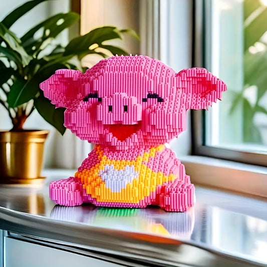 4500pcs Sitting Pig Building Blocks Pink Particles DIY Hand Assembly Ages 1