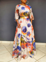  Denim Print Maxi Dress with Pockets