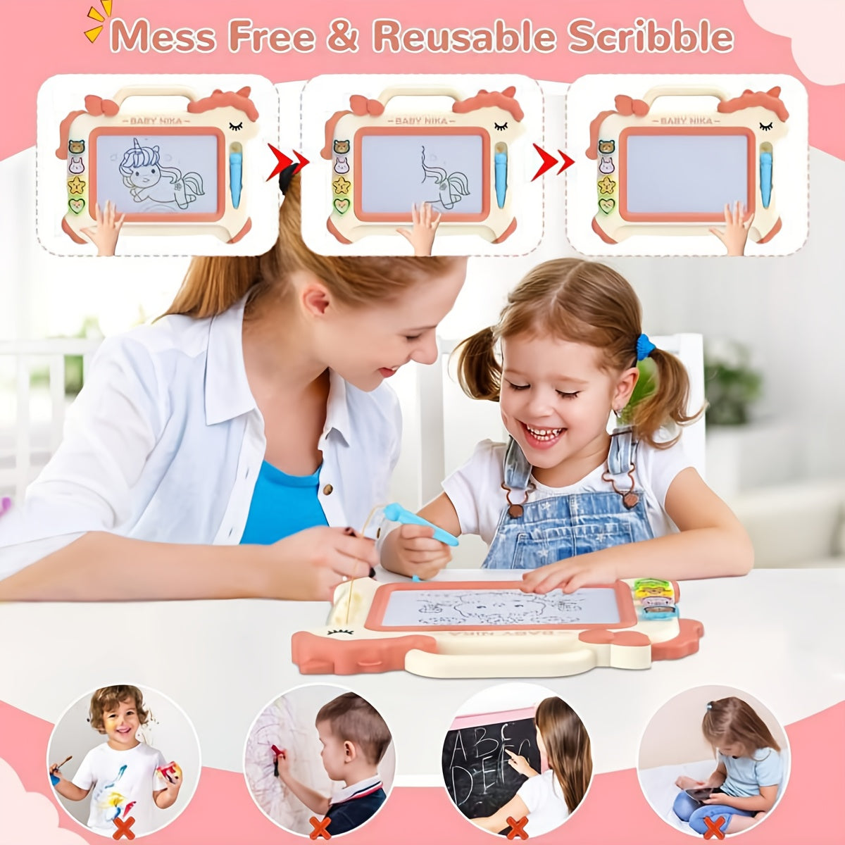 Magnetic Drawing Board with Erasable Surface Seals & Stickers