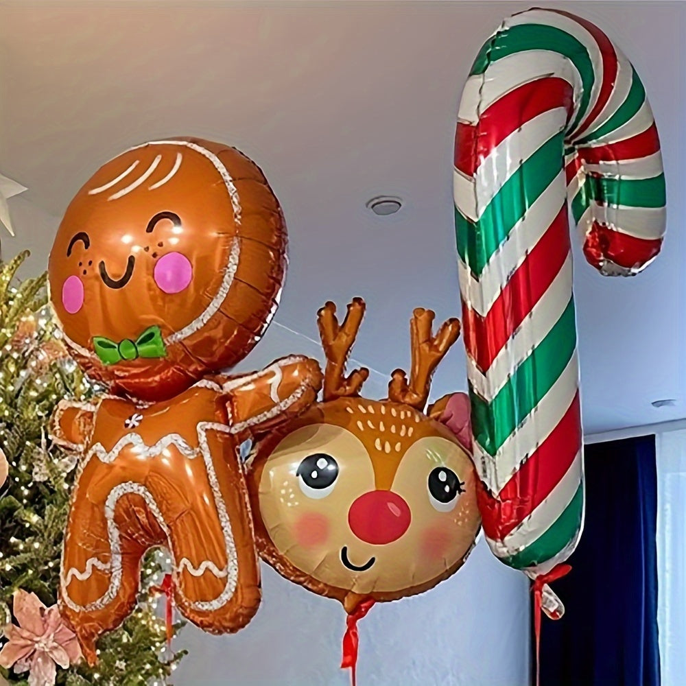 3pcs Christmas Gingerbread Man Candy Foil Balloons