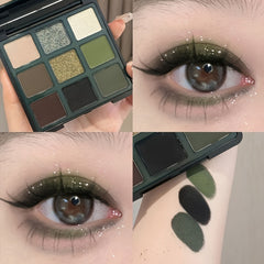 French Smoky Eyeshadow Palette & Green Contrast Makeup for Halloween
