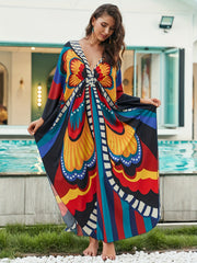  Allover Print Batwing Sleeve Maxi Jalabiya Dress