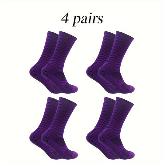 4 Pairs Non Slip Soccer Socks Breathable Crew Socks