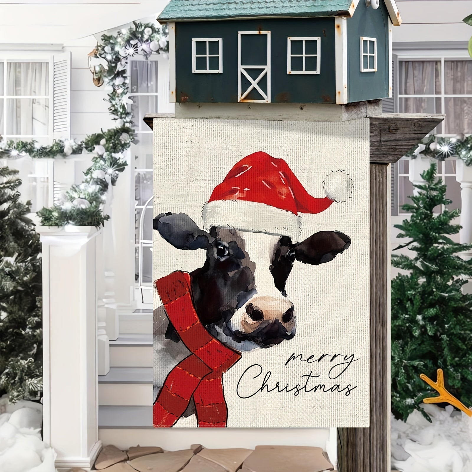 Christmas Cow Garden Flag Double Sided Vertical Rustic Farmhouse Yard Flag