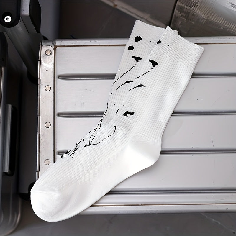 Splash Ink Print Socks Comfy & Breathable Mid Tube Stockings