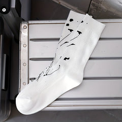 Splash Ink Print Socks Comfy & Breathable Mid Tube Stockings