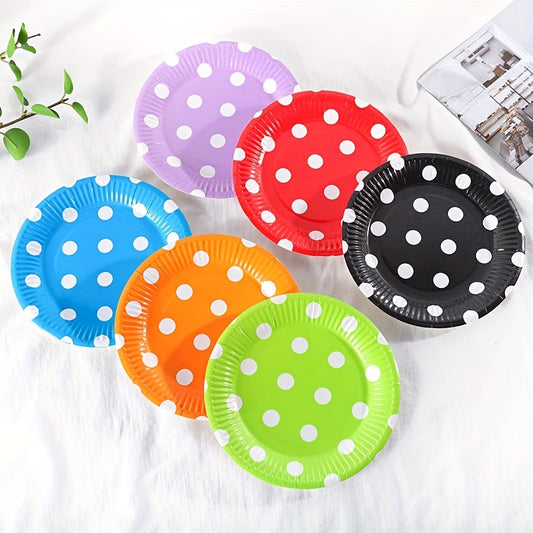 10pcs Colorful Polka Dot Paper Plates - Round Disposable Tableware