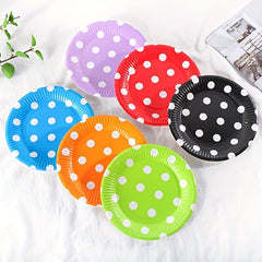 10pcs Colorful Polka Dot Paper Plates - Round Disposable Tableware