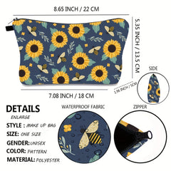 Sunflower Bee Waterproof Makeup Bag Toiletry Pouch Women Travel Accessory