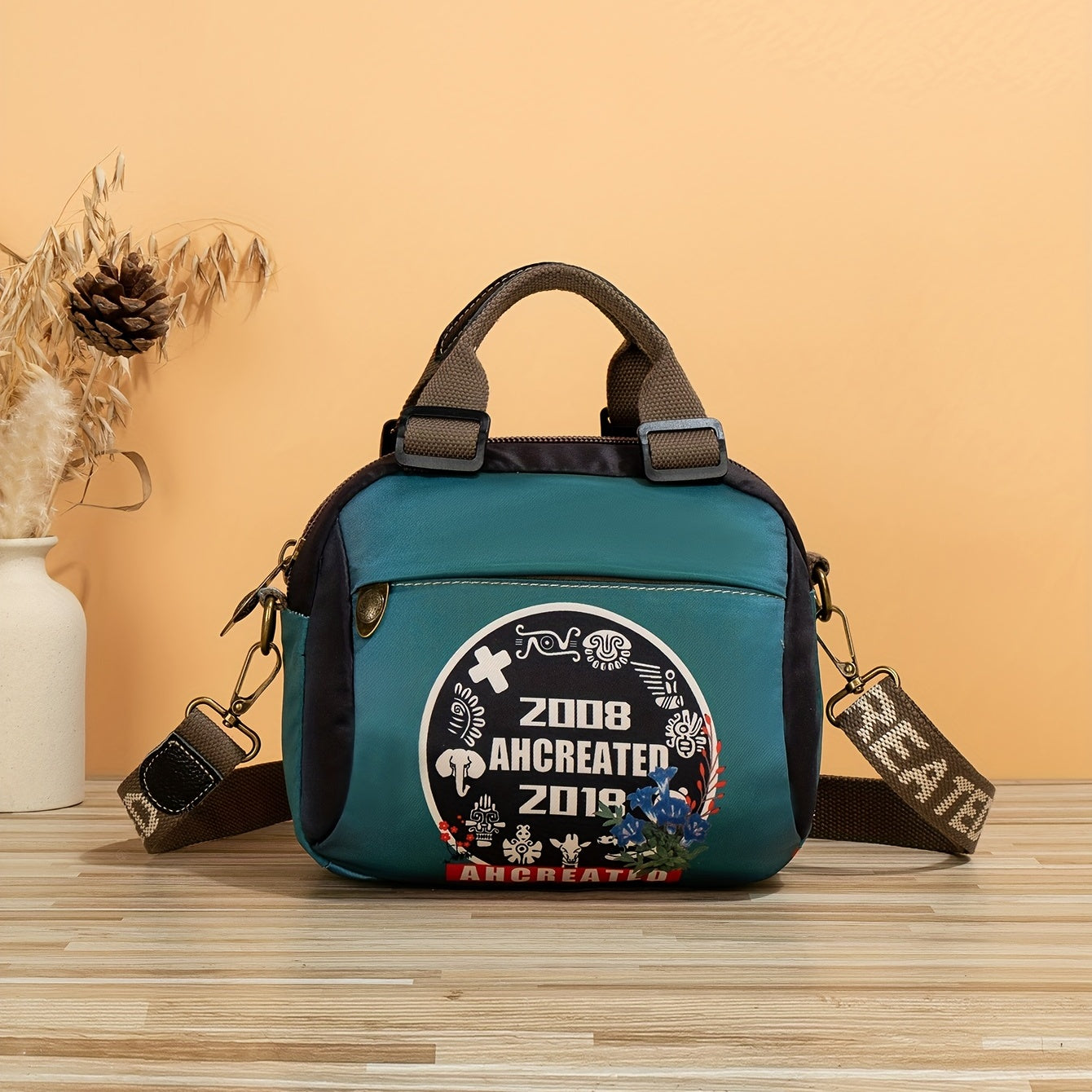 Chinese Style Totem Men's Casual Crossbody Bag With Adjustable Shoulder Strap