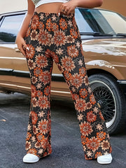 Women's Plus Floral Print High Rise Flared Leg Pants