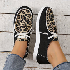 Leopard Print Canvas Lace Up Sneakers Lightweight Walking Shoes