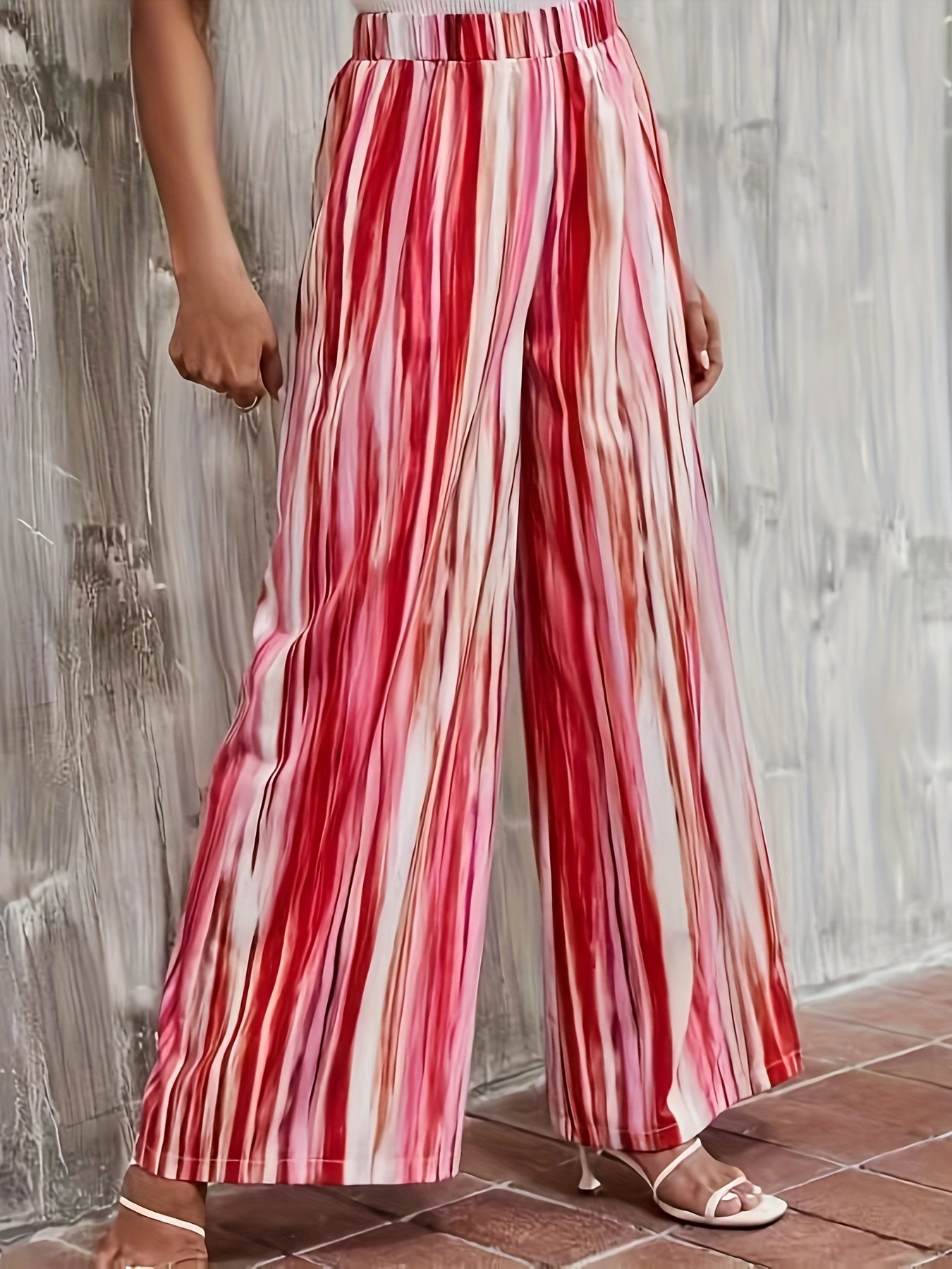 Women's Plus Stripe Print Wide Leg Trousers