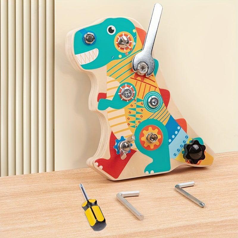 Wooden Dinosaur Screwdriver Activity Board Educational Puzzle Toy for Kids