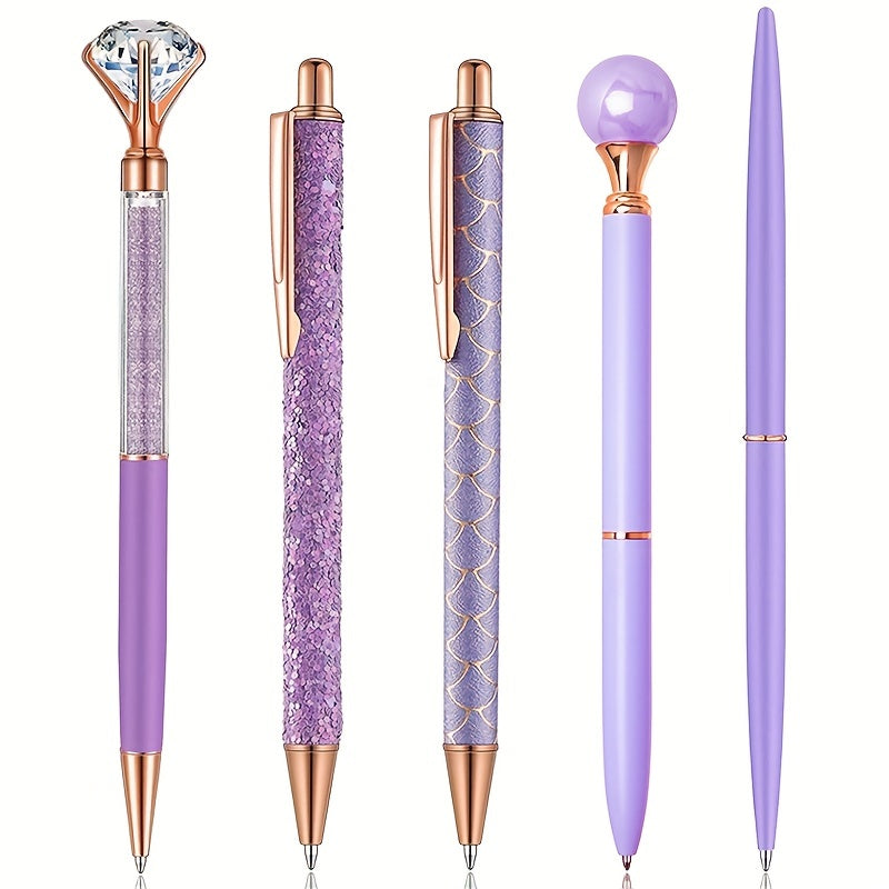 8pcs Purple Ballpoint Pen Set Metal Fancy Pens for Journaling School Office