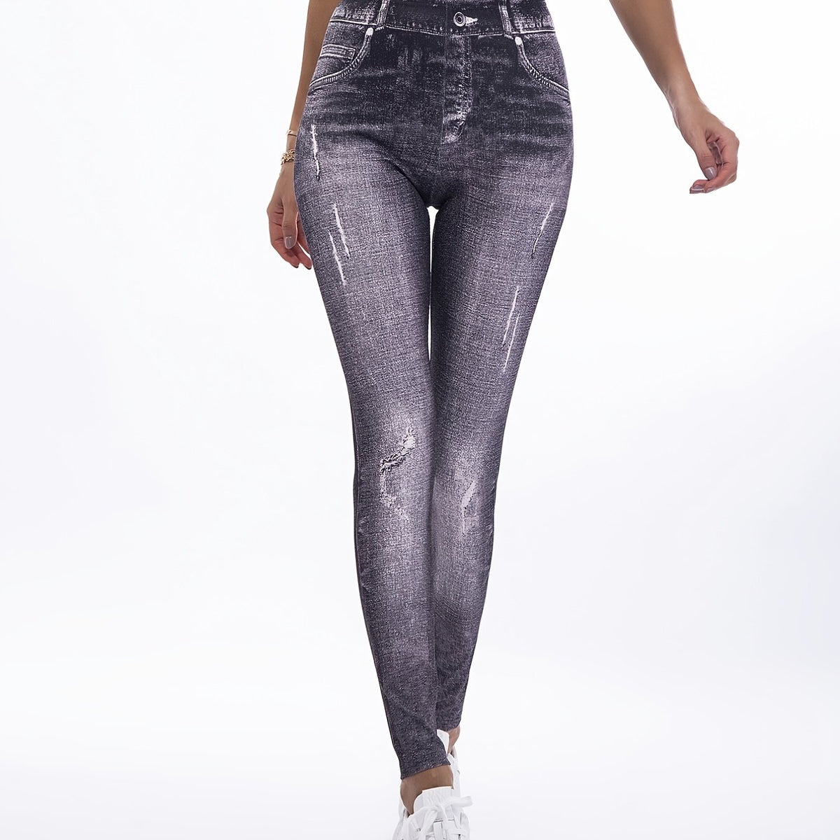 Denim Print Skinny Stretchy Leggings High Waist Lifting Yoga Leggings