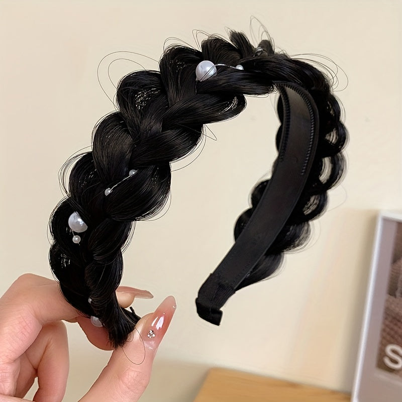Braided Wig Headband Faux Pearl Hair Hoop Hair Accessories