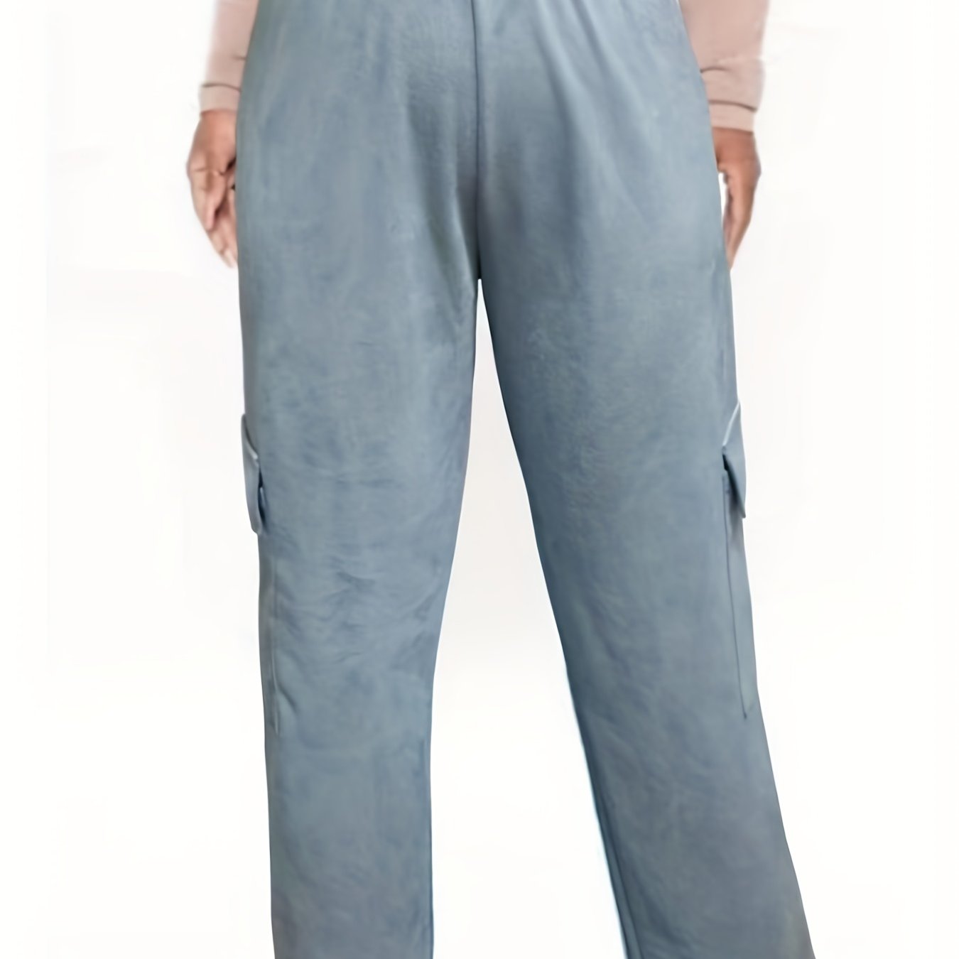  Y2K Pants Women's Plus Solid High Rise Medium Stretch Elastic Cargo