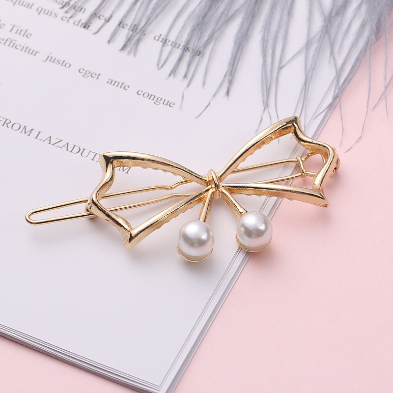 Alloy Bowknot Pearl Hairclip Metal Hairpin Barrette Party Prom Hair Accessories