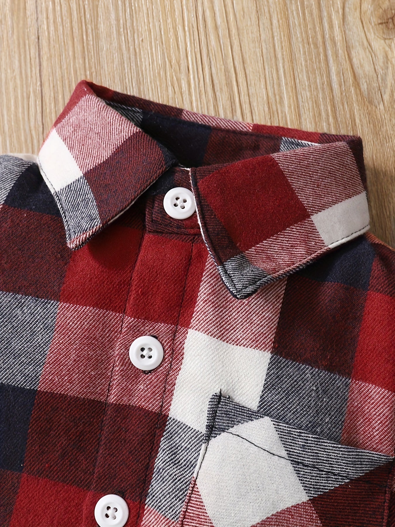 Boy's Plaid Shirt & Ripped Denim Pants Set For Spring Fall