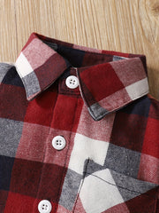 Boy's Plaid Shirt & Ripped Denim Pants Set For Spring Fall