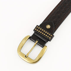 Men's PU Leather Flower Pattern Business Belt Square Buckle Waist Strap