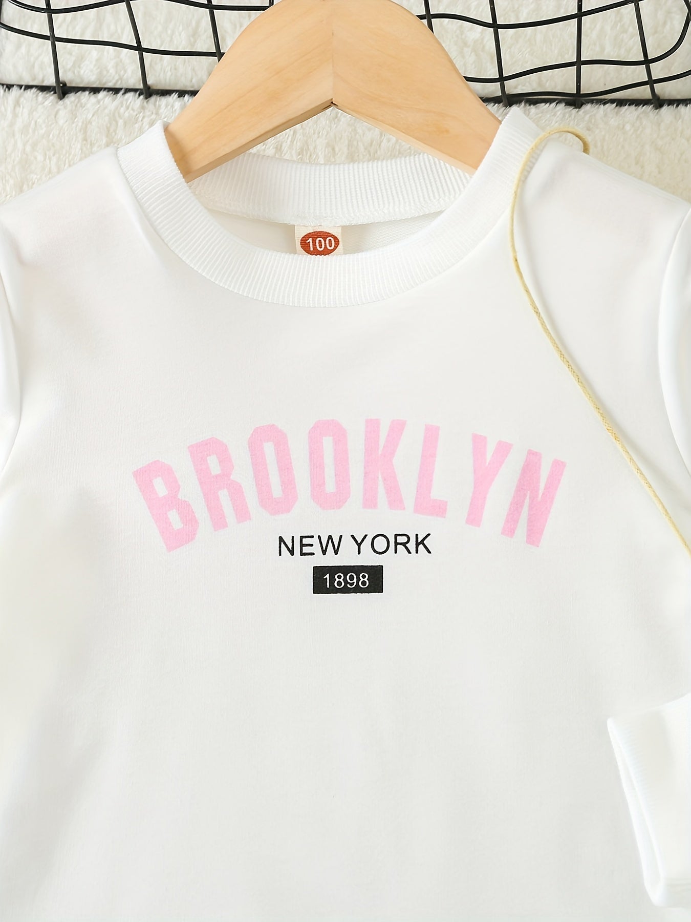 Girls 'Brooklyn' Print Crew Neck Sweatshirt Top for Spring Fall