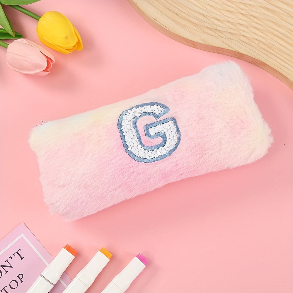 Plush Letter Stationery Bag Gradient Octagonal Pen Box
