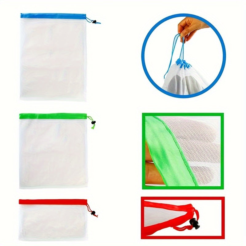 3pcs Polyester Drawstring Storage Bags for Kids Mesh Organizer Pouches
