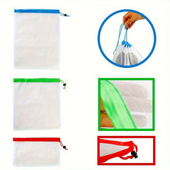 3pcs Polyester Drawstring Storage Bags for Kids Mesh Organizer Pouches