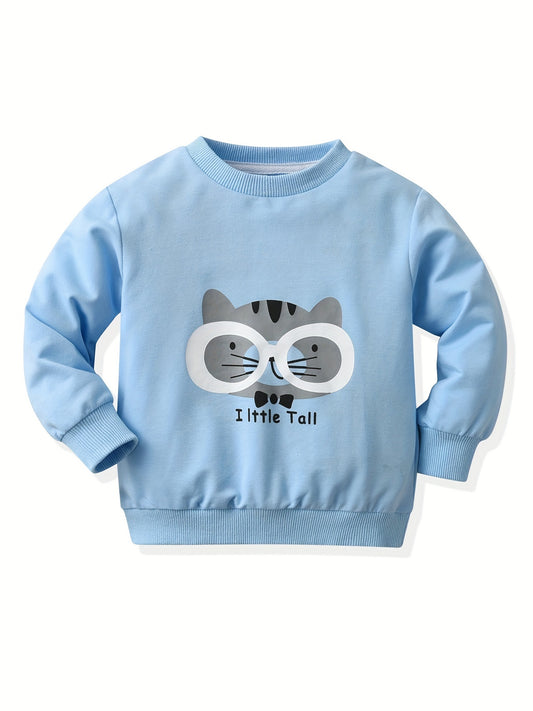 Funny Cat Print Boys Casual Pullover Sweatshirt Long Sleeve