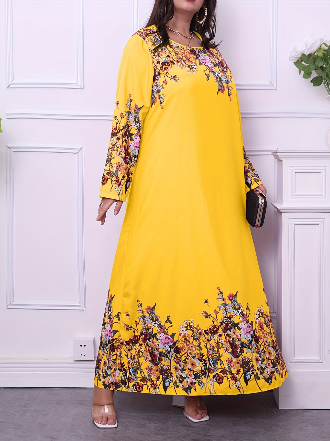  Floral Print Long Sleeve Maxi Dress