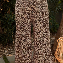  Leopard Print Wide Leg Trousers