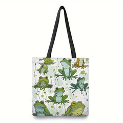 Frog Cartoon Print Tote Bag Spacious Shoulder Bag for Women