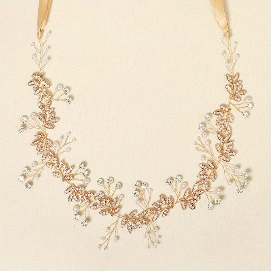 Rhinestone Leaf Hair Band Bridal Wedding Headwear