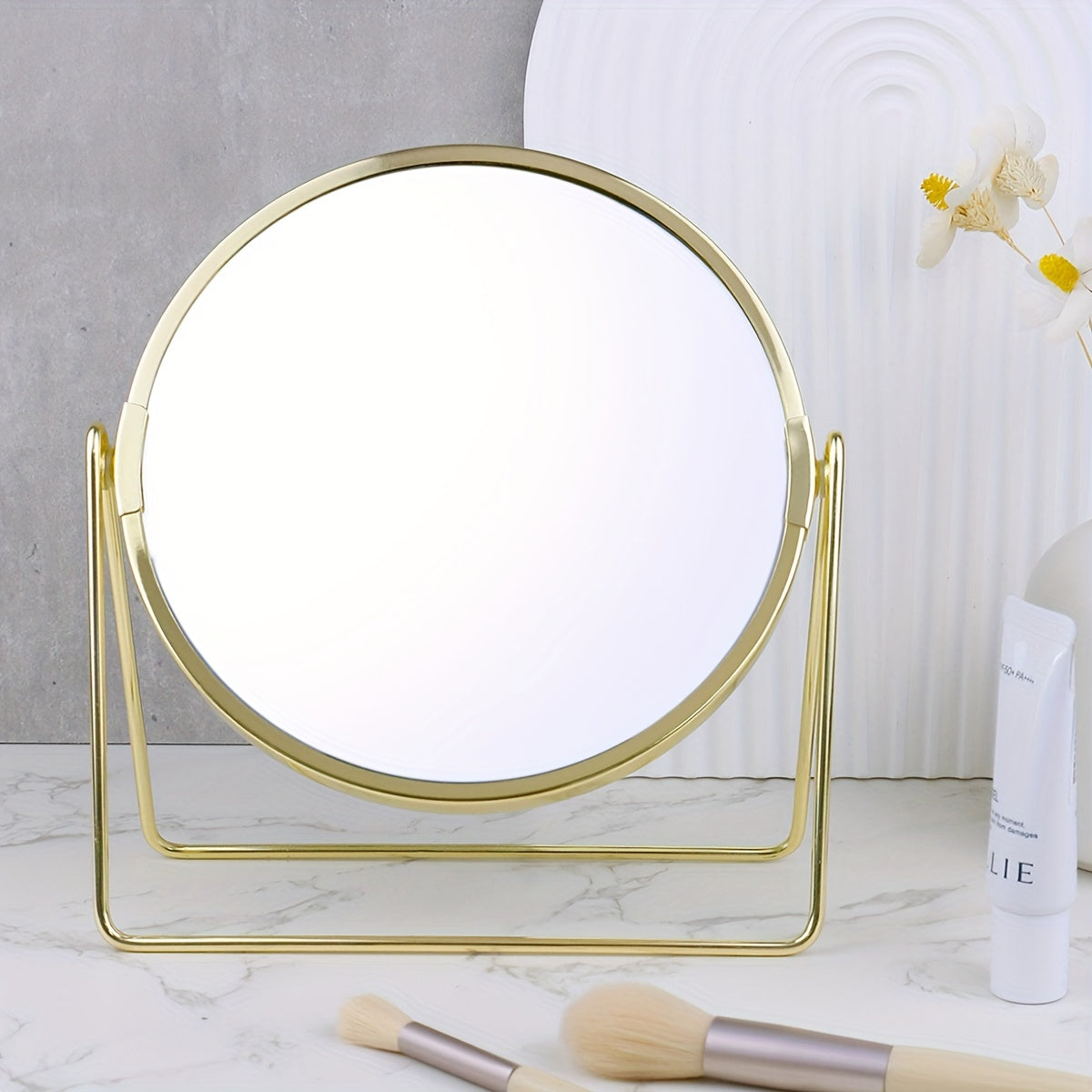 Vintage Metal Makeup Mirror Double Sided Round Beauty Mirror