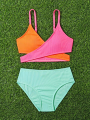 Girls Splicing Top Solid Briefs Bikini Set Beach Vacation Gift