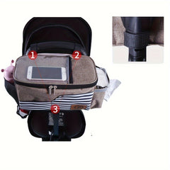 Stroller Organizer Bag With Cup Holder Non-Slip Strap Large Capacity