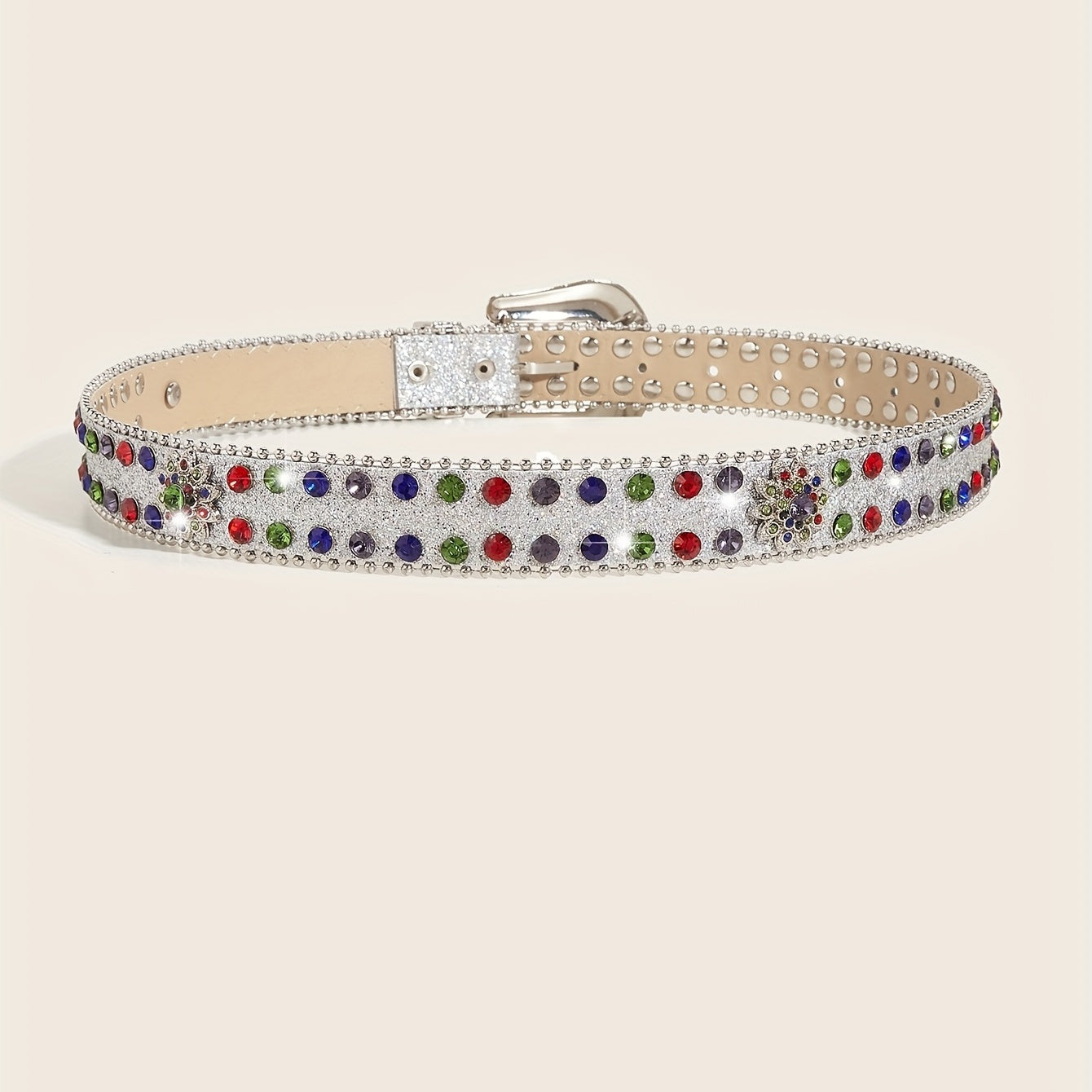 Sparkly Rhinestone PU Belt Colorful Sequin Hip Hop Rivet Jeans Belt Y2K Belts