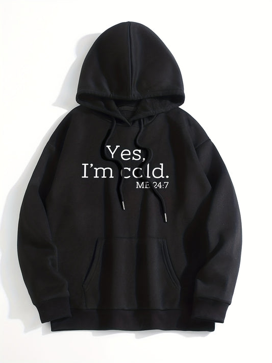 Letter Print Kangaroo Pocket Hoodie Long Sleeve Drawstring Hoodies Sweatshirt