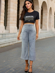 Women's Plus Solid Teddy Fleece High Rise Wide Leg Trousers