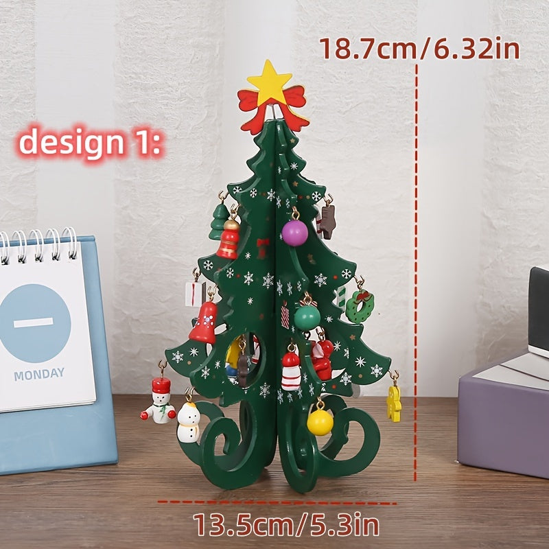 1pc 3D Wooden Christmas Tree Ornament - Window Decoration
